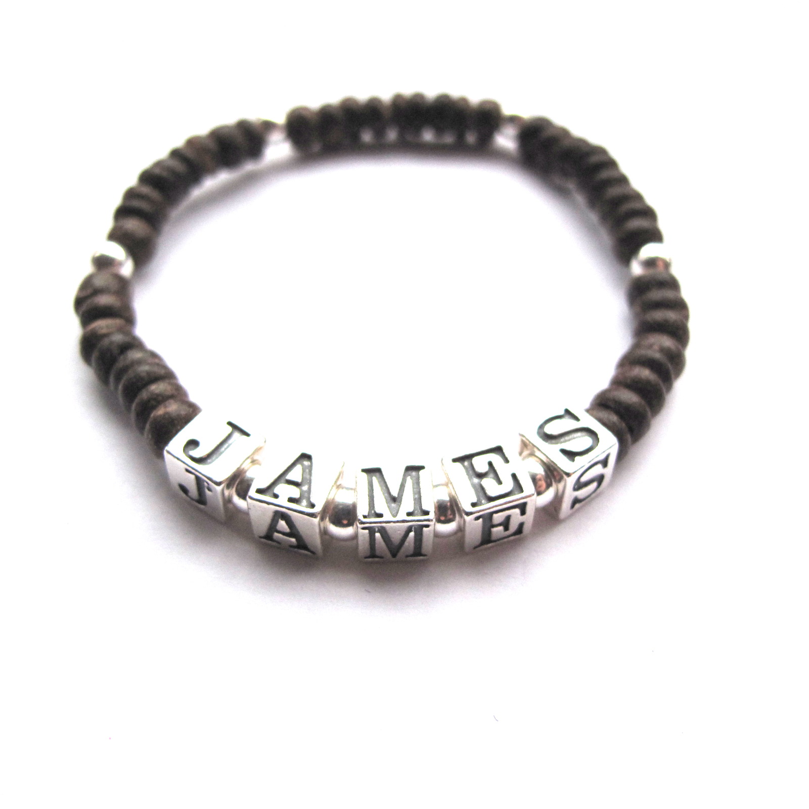 'James' silver and beaded wristband | Men and Boys | Name Bracelets ...
